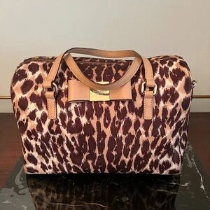 kate spade Brown and Tan Leopard-Print Bow Satchel